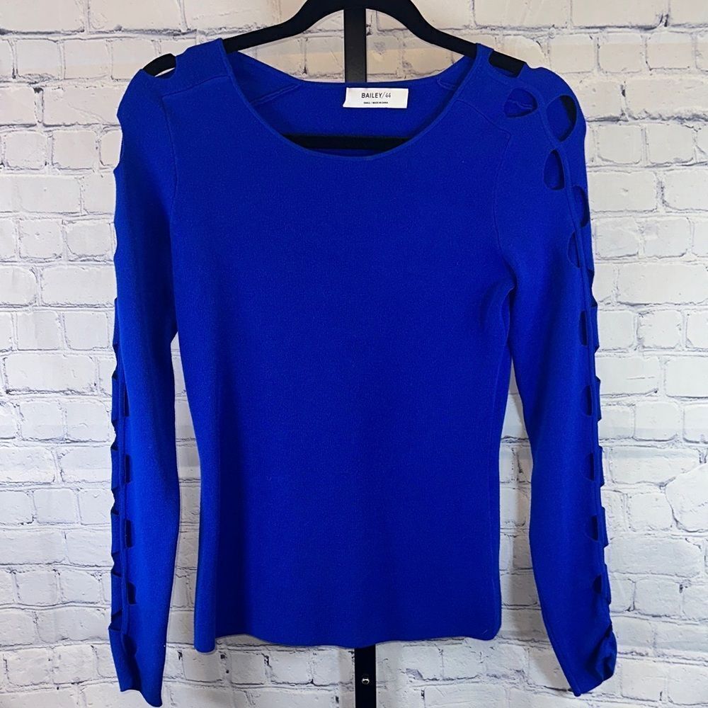 Bailey 44 Royal Blue Long Sleeve Top with Cut-Out Details Sz Small